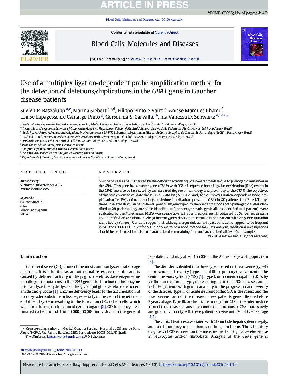 Use of a multiplex ligation-dependent probe amplification method for the detection of deletions/duplications in the GBA1 gene in Gaucher disease patients