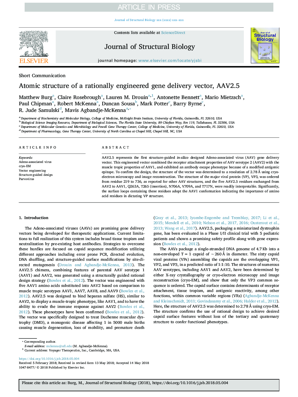 Atomic structure of a rationally engineered gene delivery vector, AAV2.5