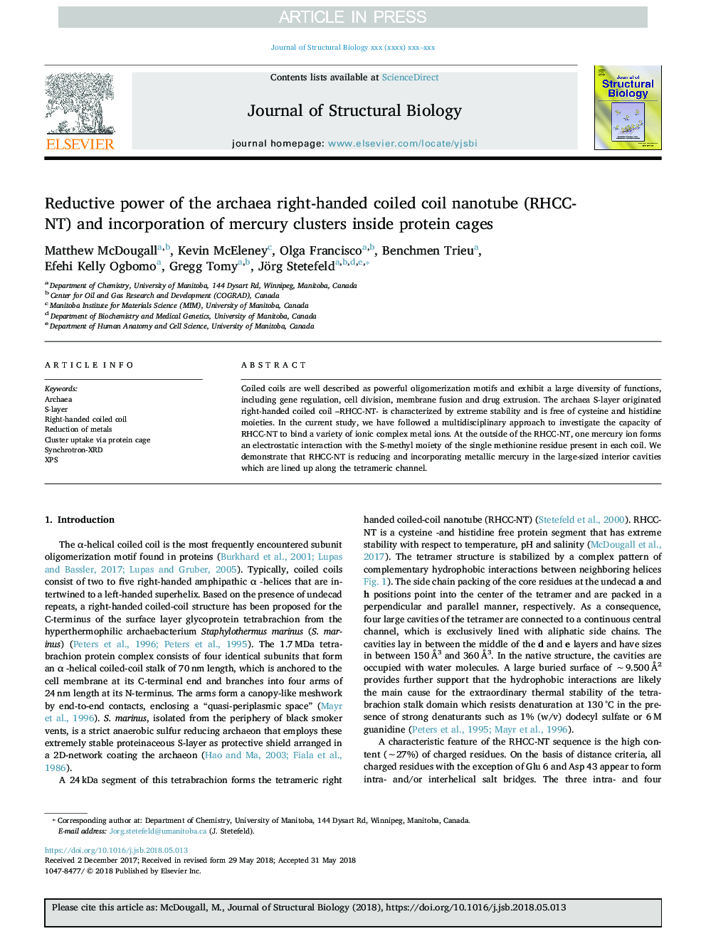 Reductive power of the archaea right-handed coiled coil nanotube (RHCC-NT) and incorporation of mercury clusters inside protein cages