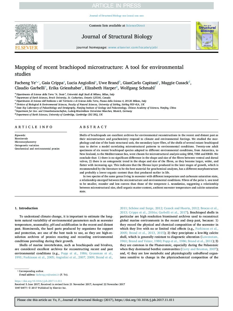 عکس صفحه اول مقاله: Mapping of recent brachiopod microstructure: A tool for environmental studies Mapping of recent brachiopod microstructure: A tool for environmental studies