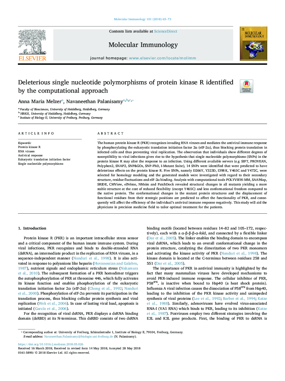 Deleterious single nucleotide polymorphisms of protein kinase R identified by the computational approach