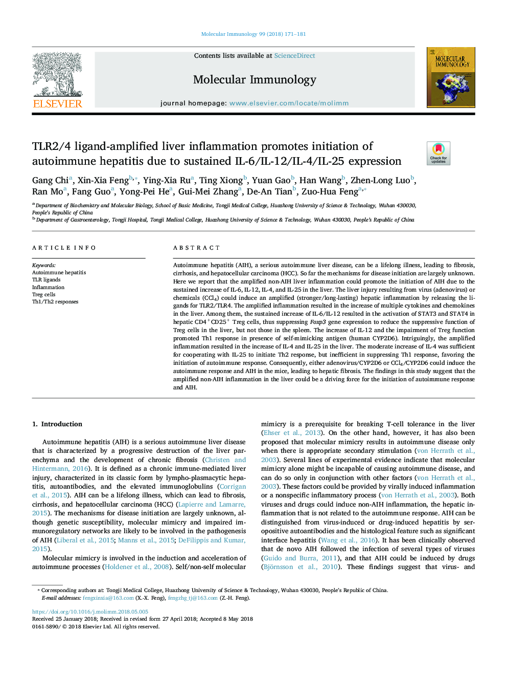 TLR2/4 ligand-amplified liver inflammation promotes initiation of autoimmune hepatitis due to sustained IL-6/IL-12/IL-4/IL-25 expression