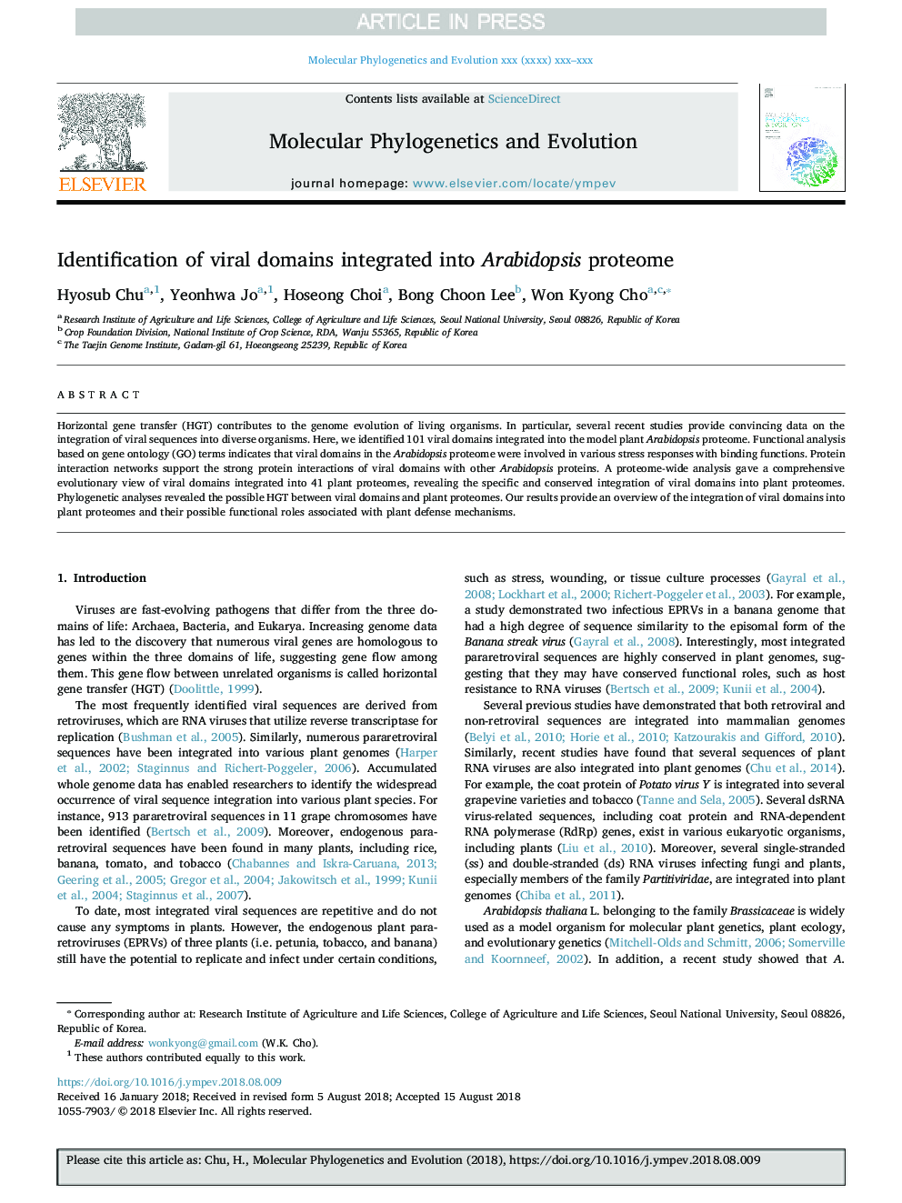 Identification of viral domains integrated into Arabidopsis proteome