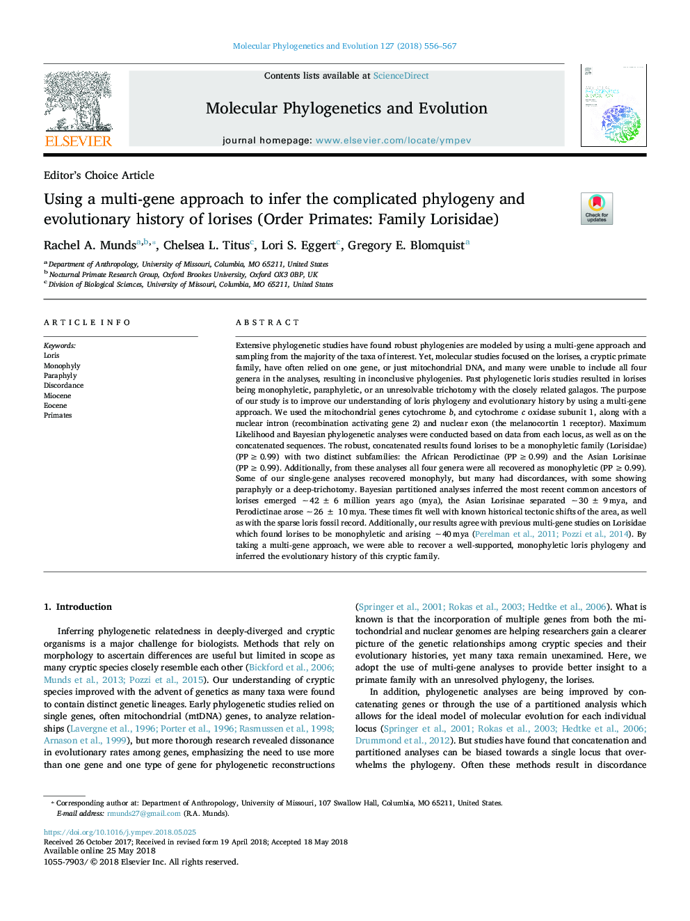 Using a multi-gene approach to infer the complicated phylogeny and evolutionary history of lorises (Order Primates: Family Lorisidae)