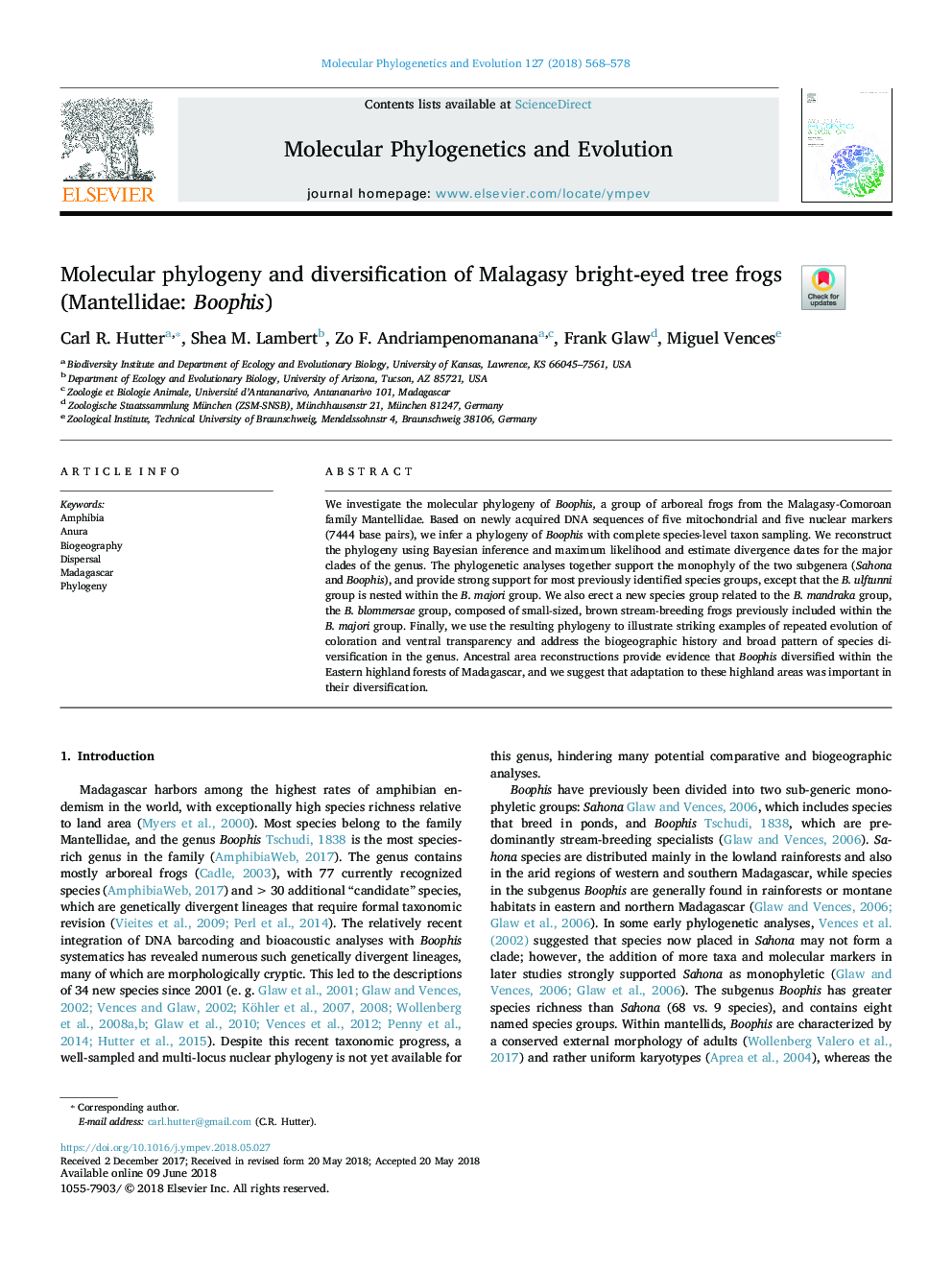 Molecular phylogeny and diversification of Malagasy bright-eyed tree frogs (Mantellidae: Boophis)