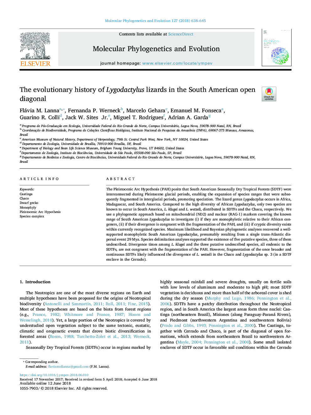 The evolutionary history of Lygodactylus lizards in the South American open diagonal