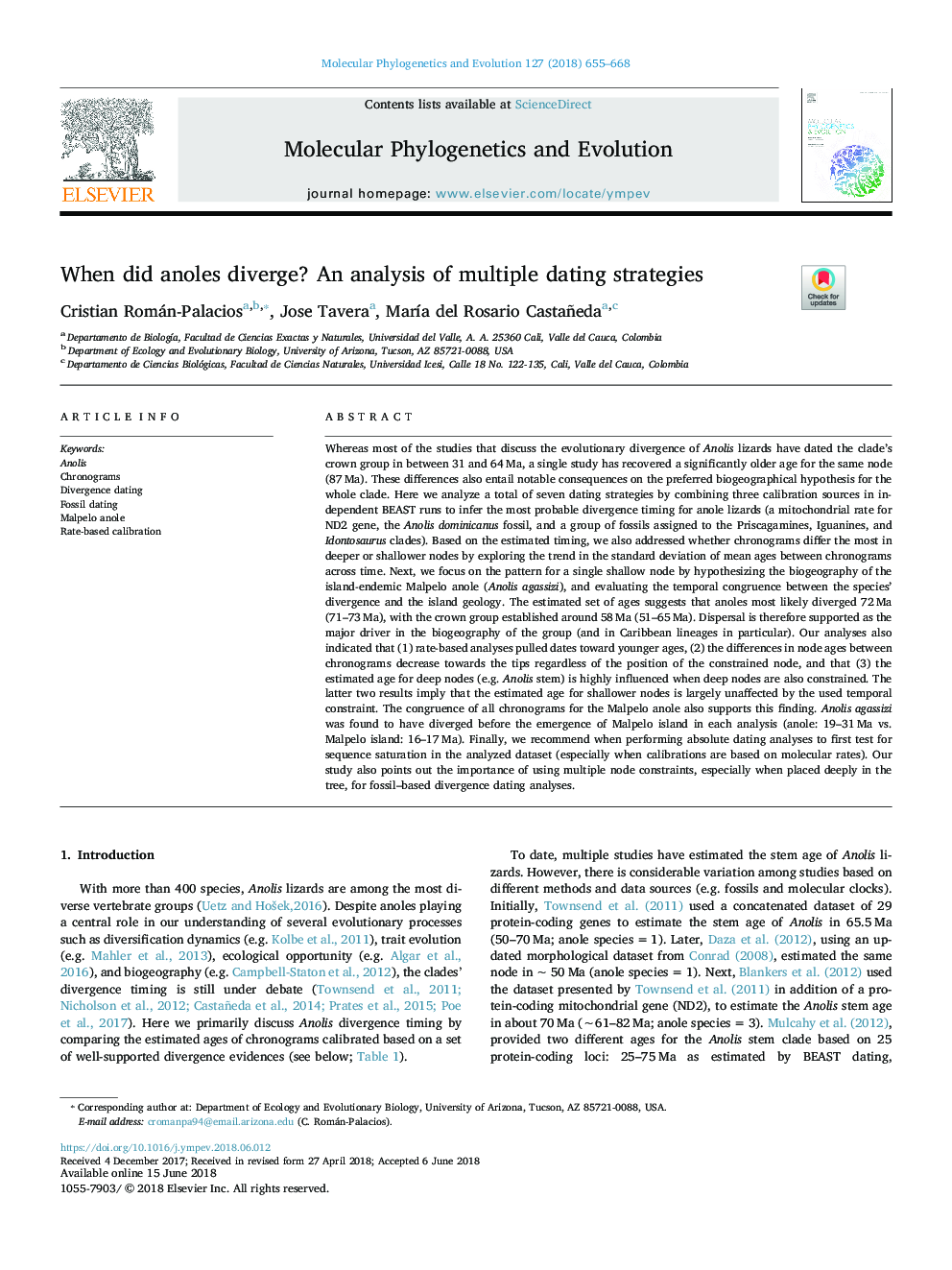 When did anoles diverge? An analysis of multiple dating strategies