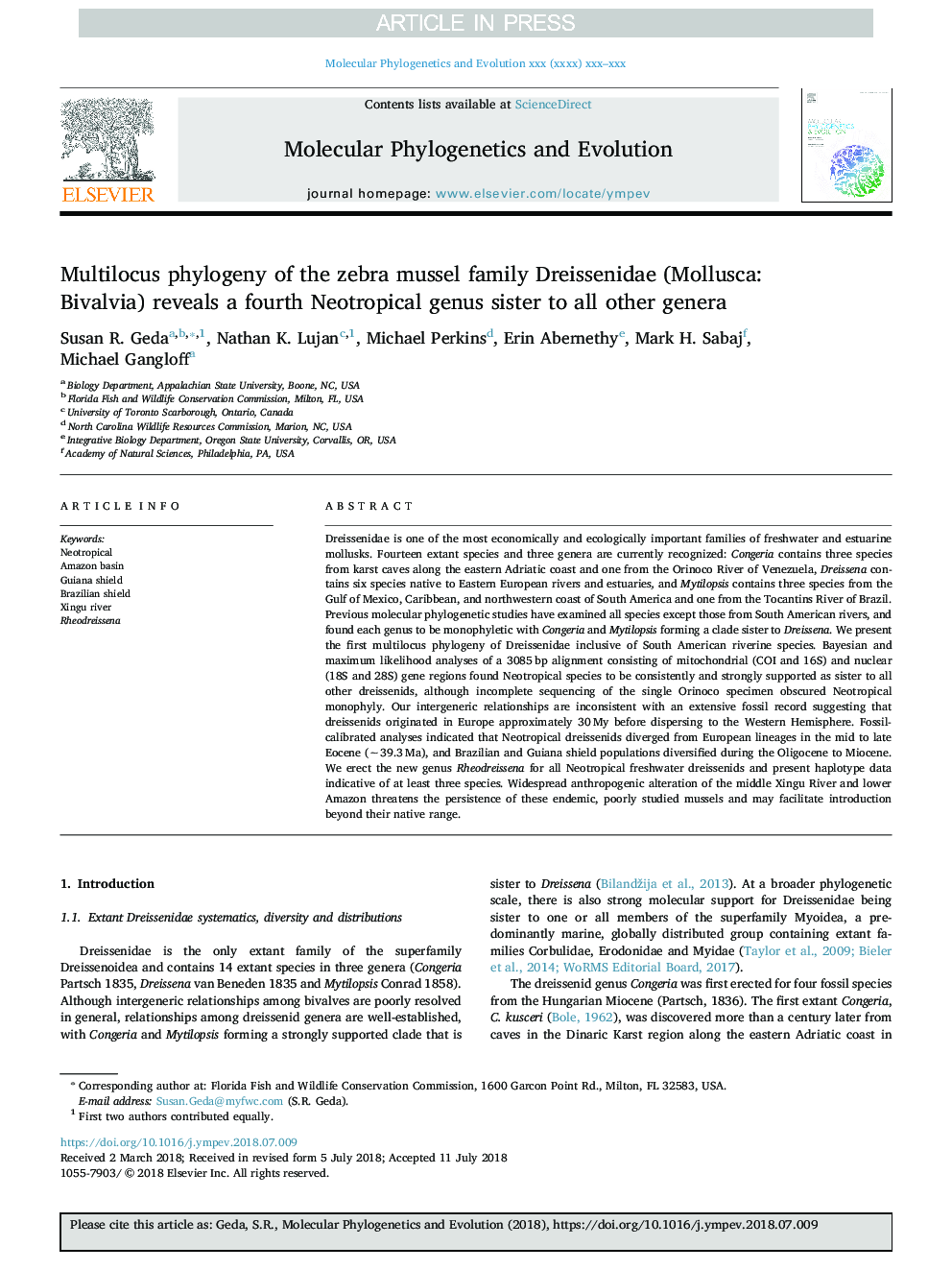 Multilocus phylogeny of the zebra mussel family Dreissenidae (Mollusca: Bivalvia) reveals a fourth Neotropical genus sister to all other genera