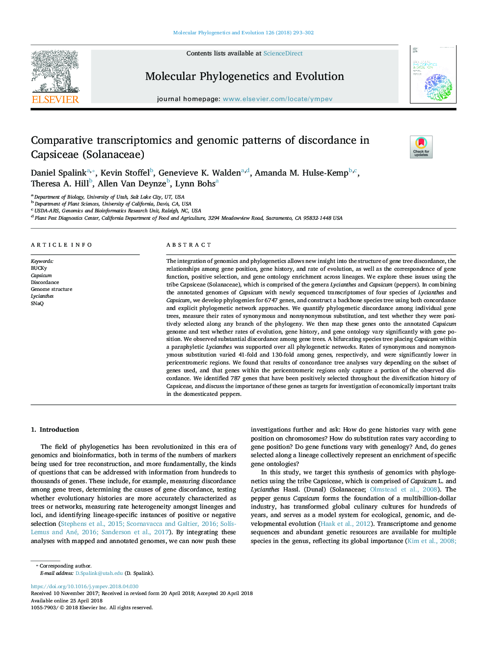 Comparative transcriptomics and genomic patterns of discordance in Capsiceae (Solanaceae)