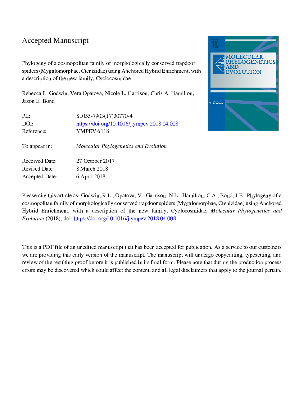 Phylogeny of a cosmopolitan family of morphologically conserved trapdoor spiders (Mygalomorphae, Ctenizidae) using Anchored Hybrid Enrichment, with a description of the family, Halonoproctidae Pocock 1901