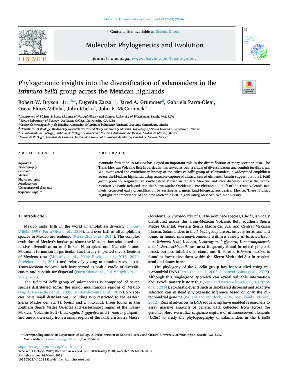 Phylogenomic insights into the diversification of salamanders in the Isthmura bellii group across the Mexican highlands