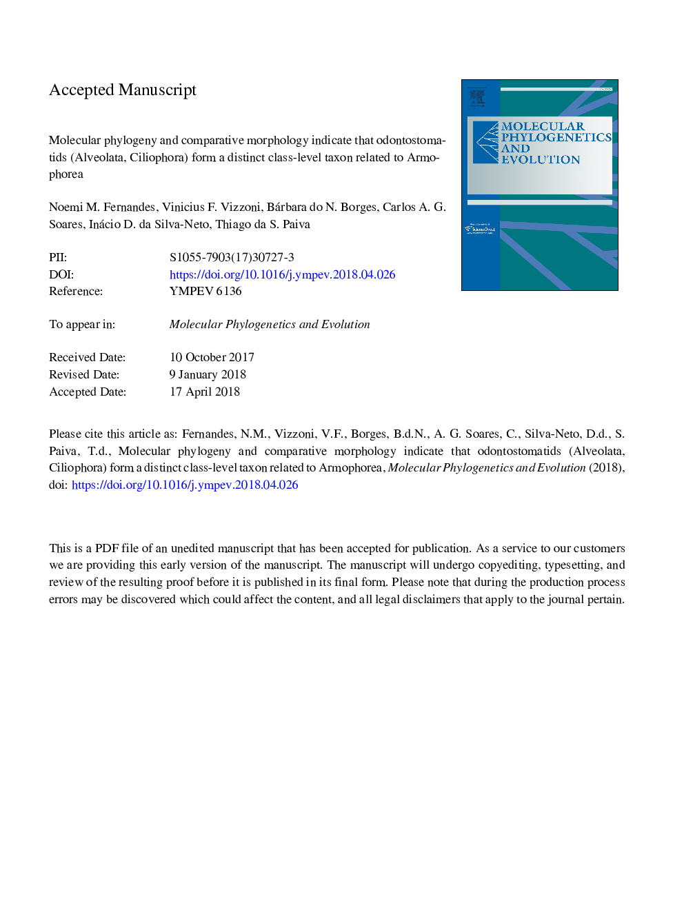 عکس صفحه اول مقاله: Molecular phylogeny and comparative morphology indicate that odontostomatids (Alveolata, Ciliophora) form a distinct class-level taxon related to Armophorea Molecular phylogeny and comparative morphology indicate that odontostomatids (Alveolata, Ciliophora) form a distinct class-level taxon related to Armophorea
