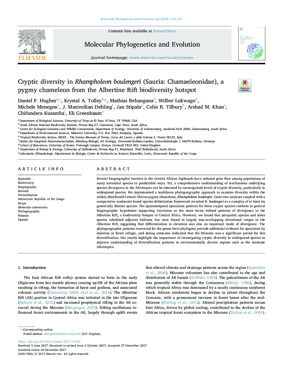 Cryptic diversity in Rhampholeon boulengeri (Sauria: Chamaeleonidae), a pygmy chameleon from the Albertine Rift biodiversity hotspot