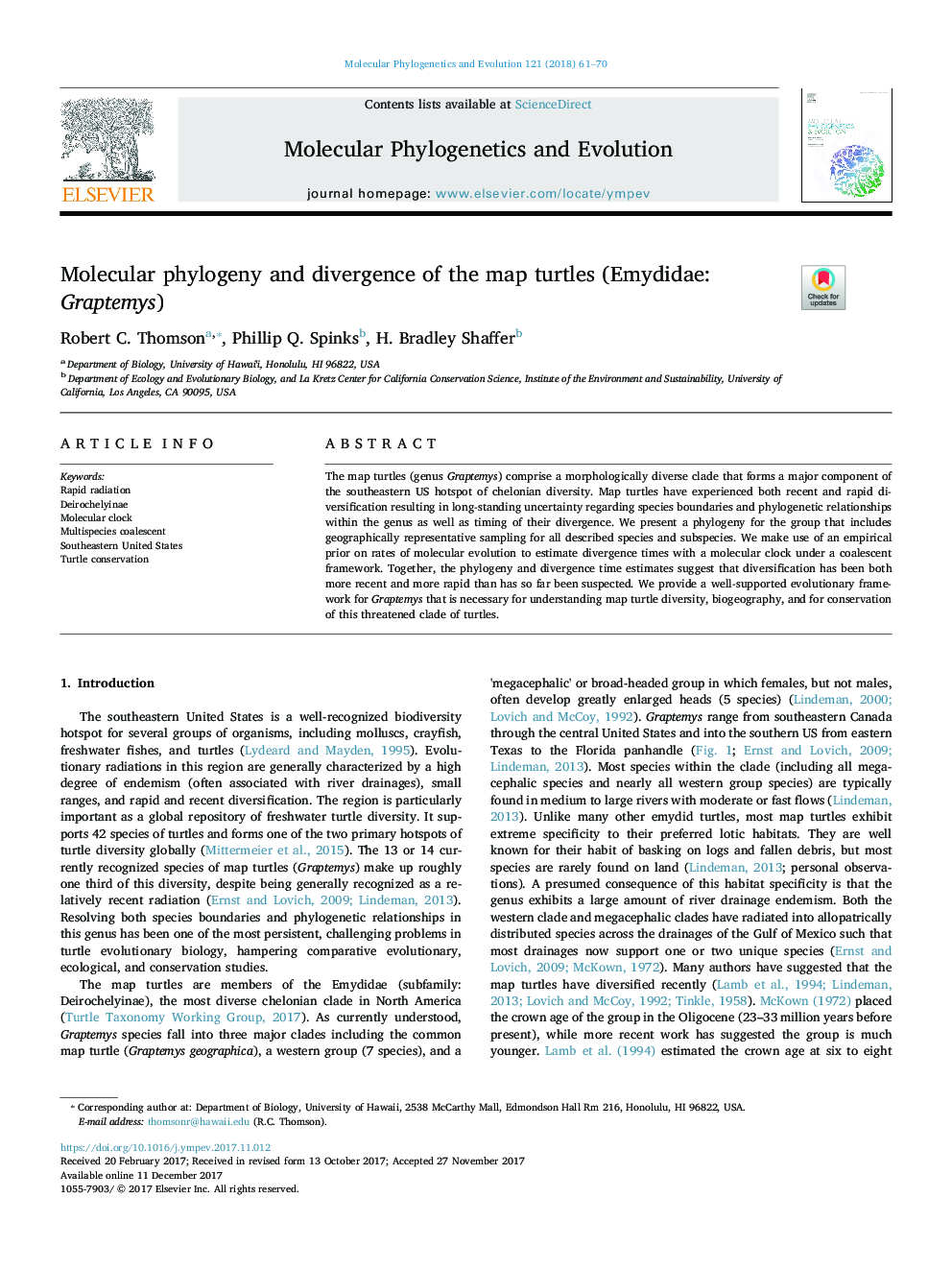 Molecular phylogeny and divergence of the map turtles (Emydidae: Graptemys)