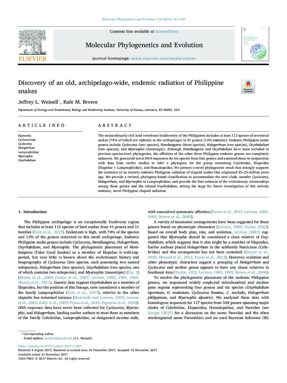 Discovery of an old, archipelago-wide, endemic radiation of Philippine snakes