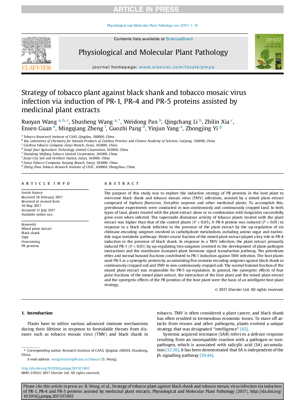 Strategy of tobacco plant against black shank and tobacco mosaic virus infection via induction of PR-1, PR-4 and PR-5 proteins assisted by medicinal plant extracts