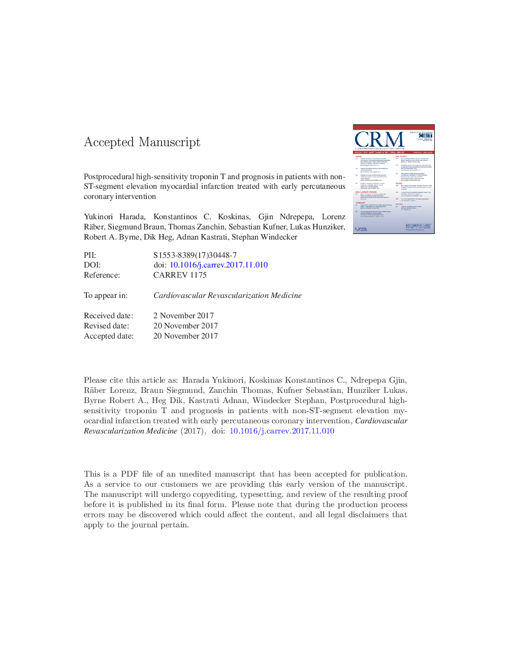 Postprocedural high-sensitivity troponin T and prognosis in patients with non-ST-segment elevation myocardial infarction treated with early percutaneous coronary intervention