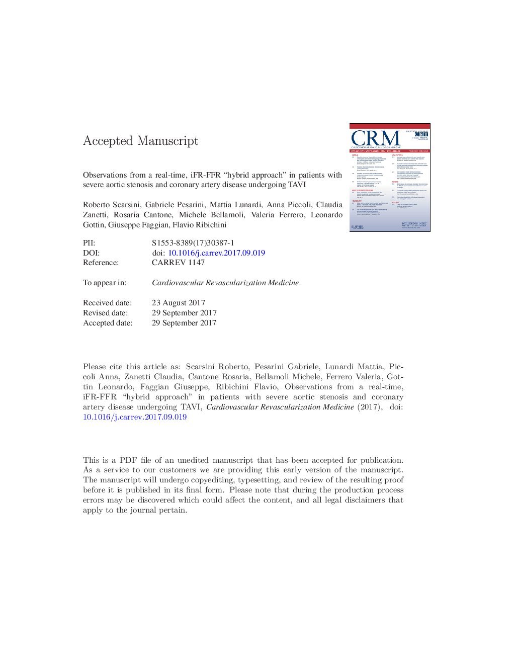 Observations from a real-time, iFR-FFR “hybrid approach” in patients with severe aortic stenosis and coronary artery disease undergoing TAVI