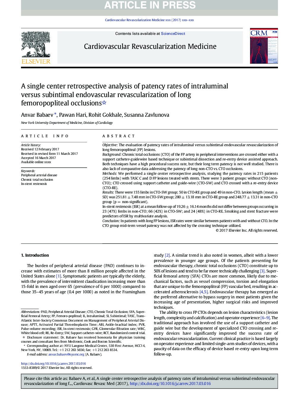 A single-center retrospective analysis of patency rates of intraluminal versus subintimal endovascular revascularization of long femoropopliteal occlusions