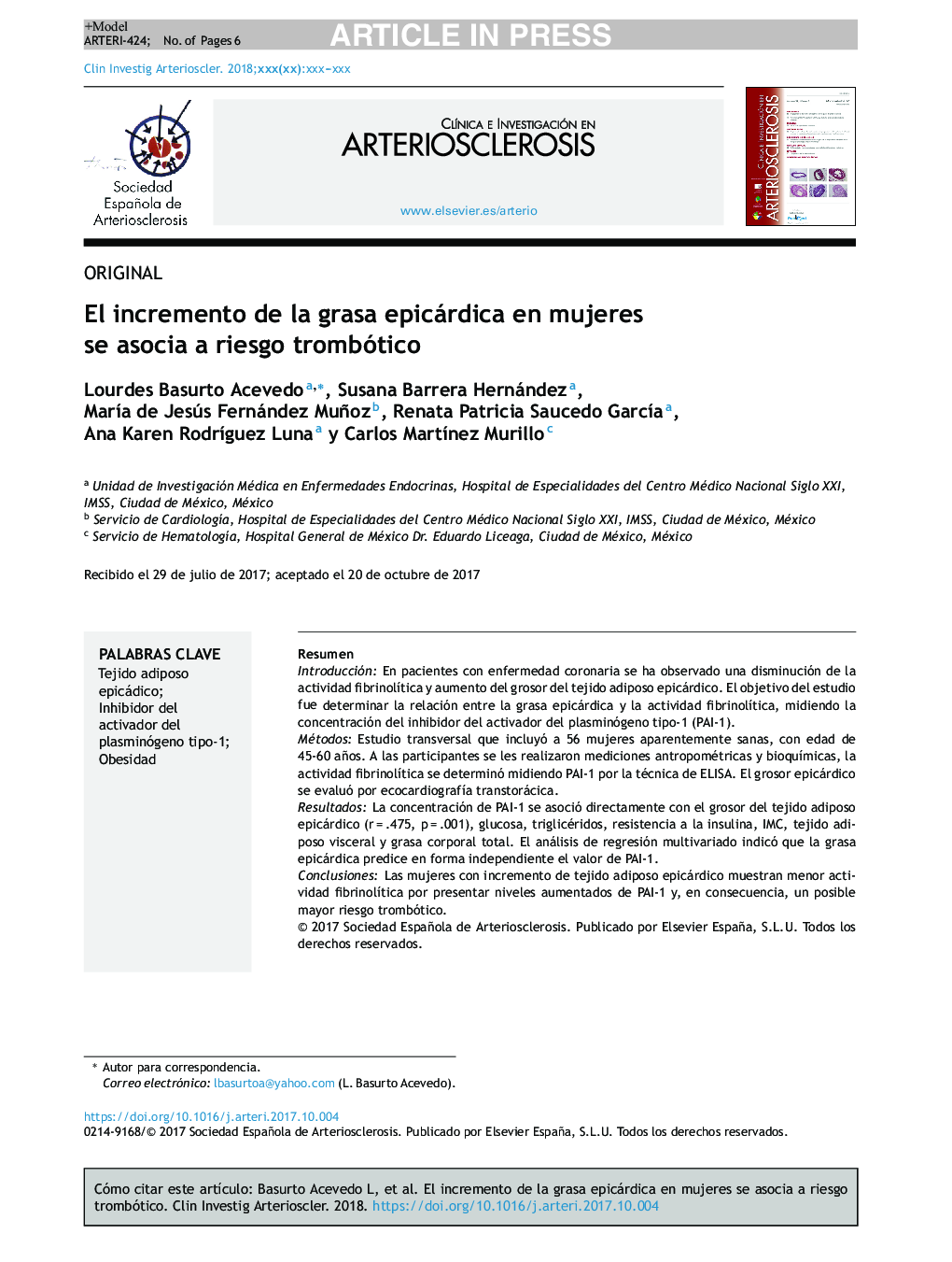 El incremento de la grasa epicárdica en mujeres se asocia a riesgo trombótico