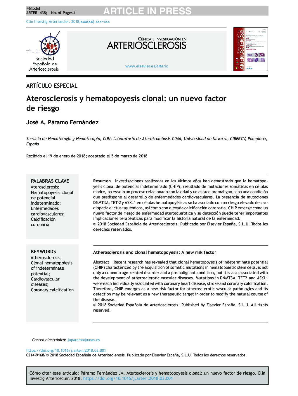 Aterosclerosis y hematopoyesis clonal: un nuevo factor de riesgo