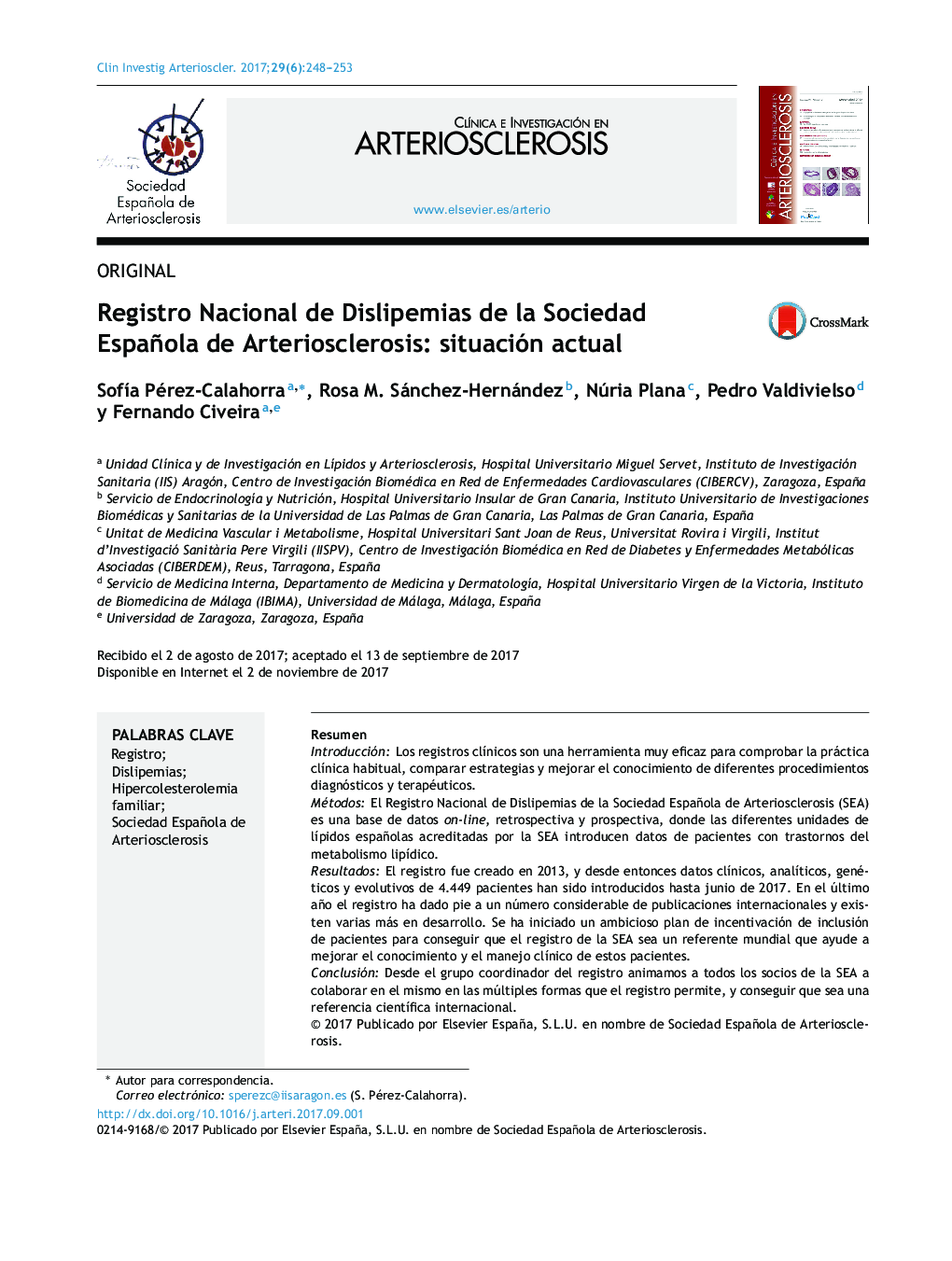 Registro Nacional de Dislipemias de la Sociedad Española de Arteriosclerosis: situación actual