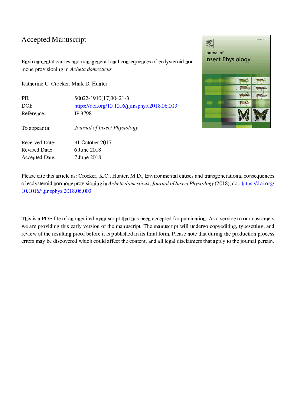 Environmental causes and transgenerational consequences of ecdysteroid hormone provisioning in Acheta domesticus