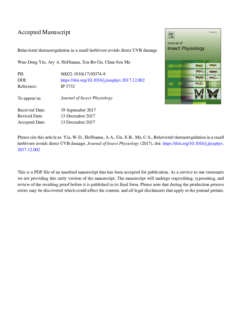 Behavioral thermoregulation in a small herbivore avoids direct UVB damage