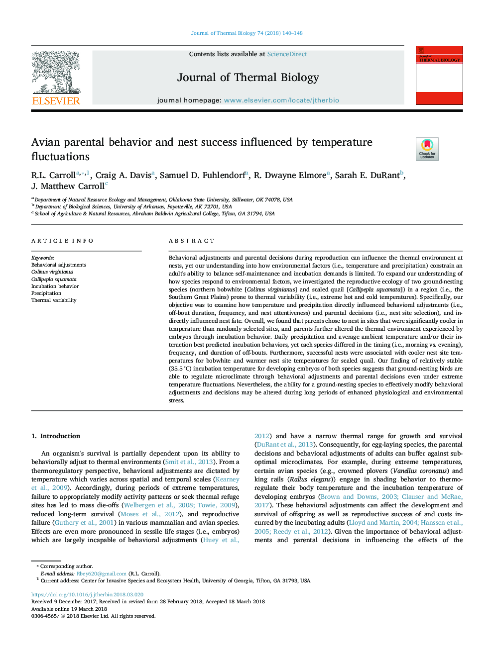 Avian parental behavior and nest success influenced by temperature fluctuations