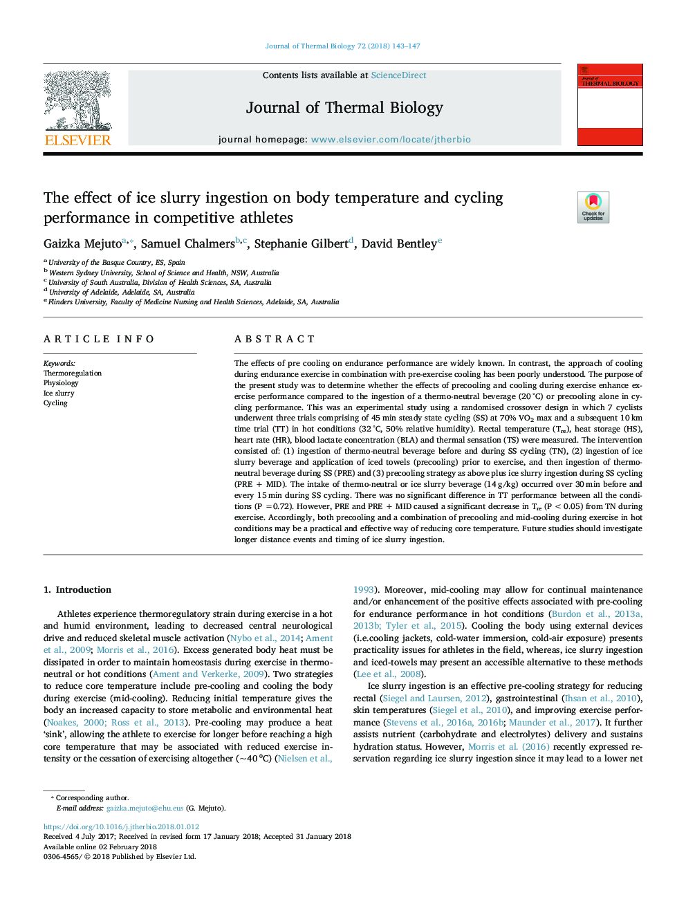 The effect of ice slurry ingestion on body temperature and cycling performance in competitive athletes