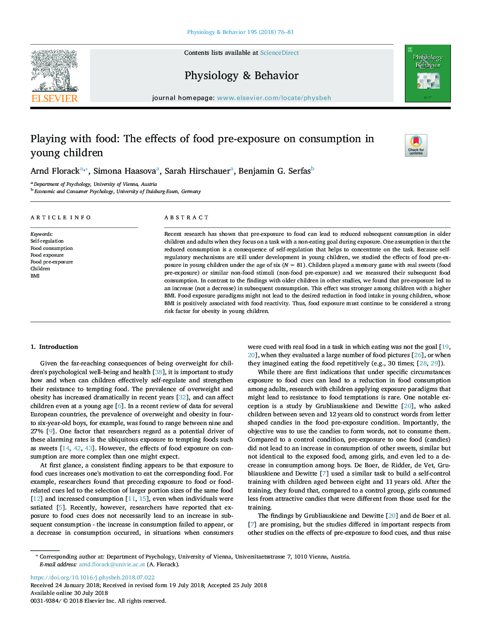 Playing with food: The effects of food pre-exposure on consumption in young children