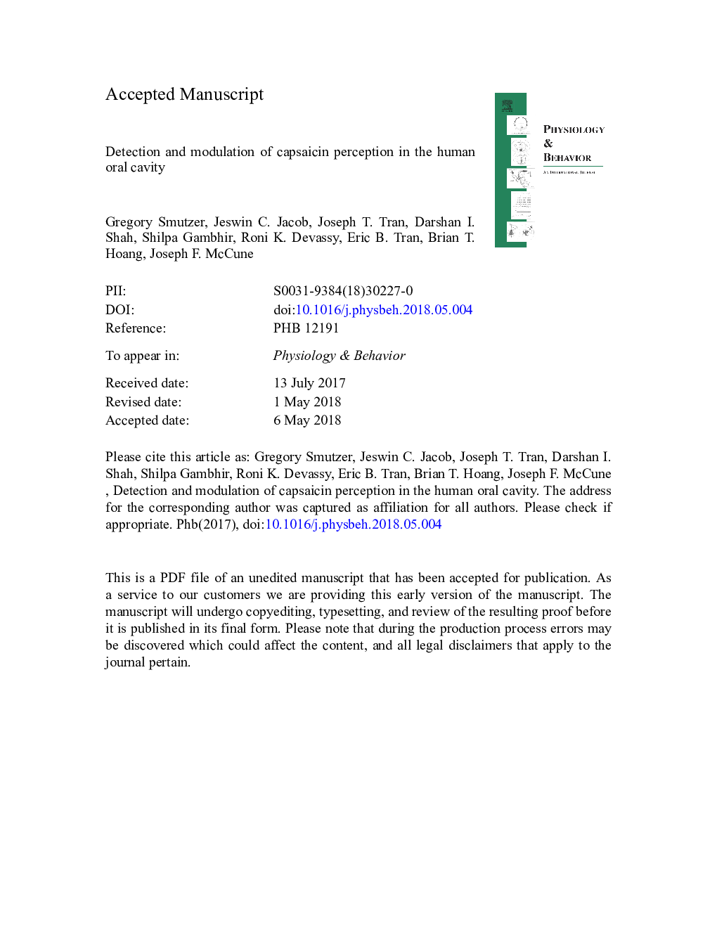 Detection and modulation of capsaicin perception in the human oral cavity