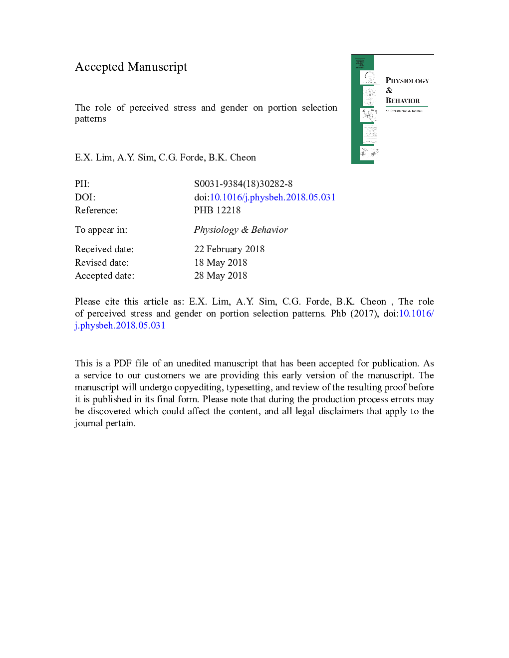 The role of perceived stress and gender on portion selection patterns