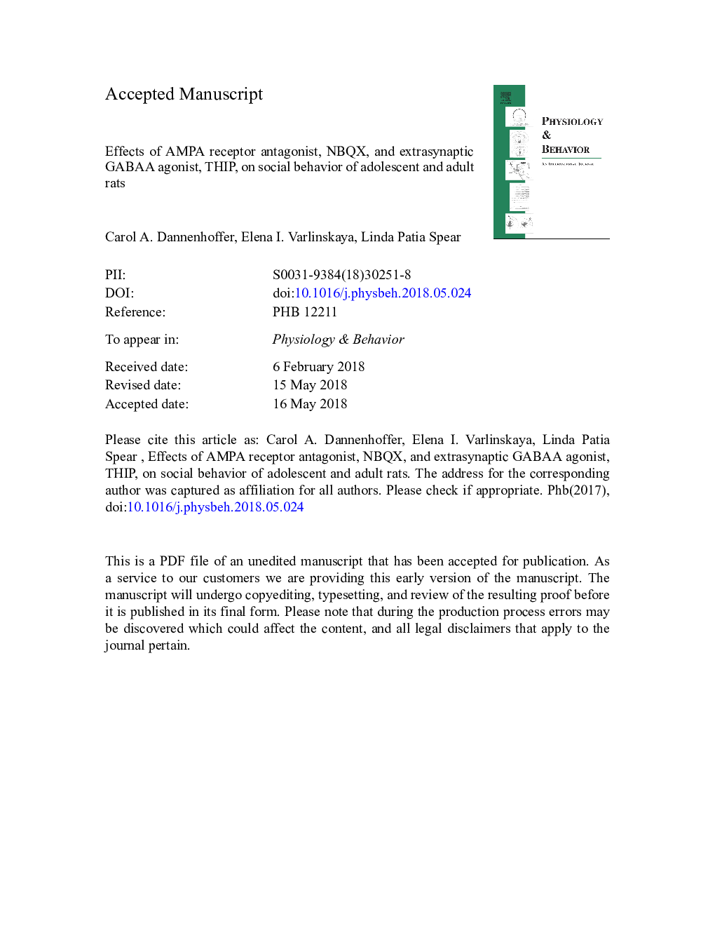 Effects of AMPA receptor antagonist, NBQX, and extrasynaptic GABAA agonist, THIP, on social behavior of adolescent and adult rats