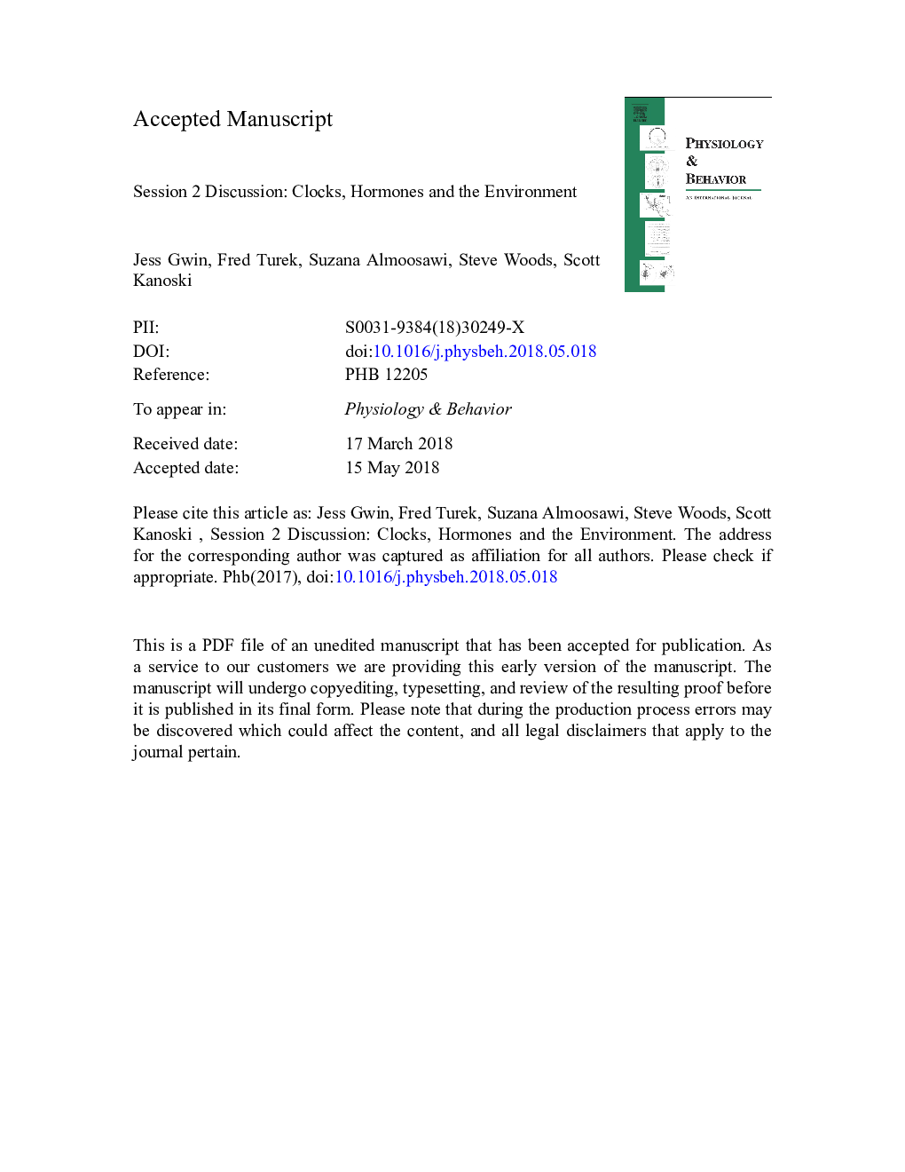 Session 2 Discussion: Clocks, Hormones and the Environment