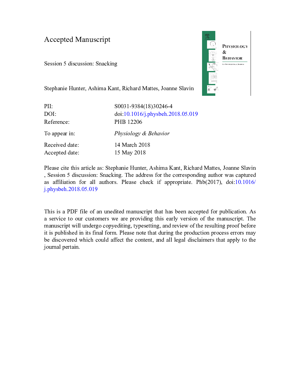 Session 5 discussion: Snacking