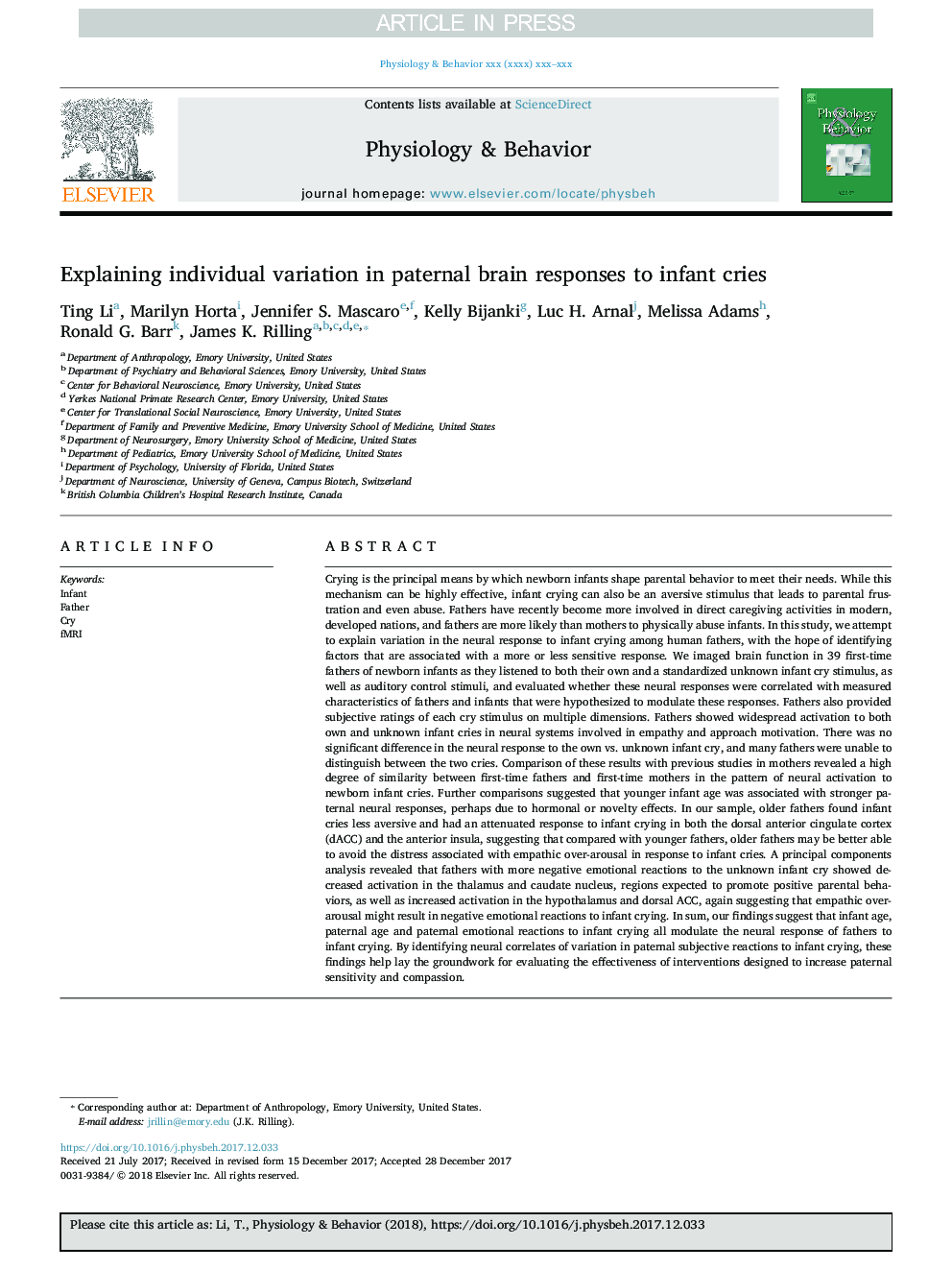 Explaining individual variation in paternal brain responses to infant cries