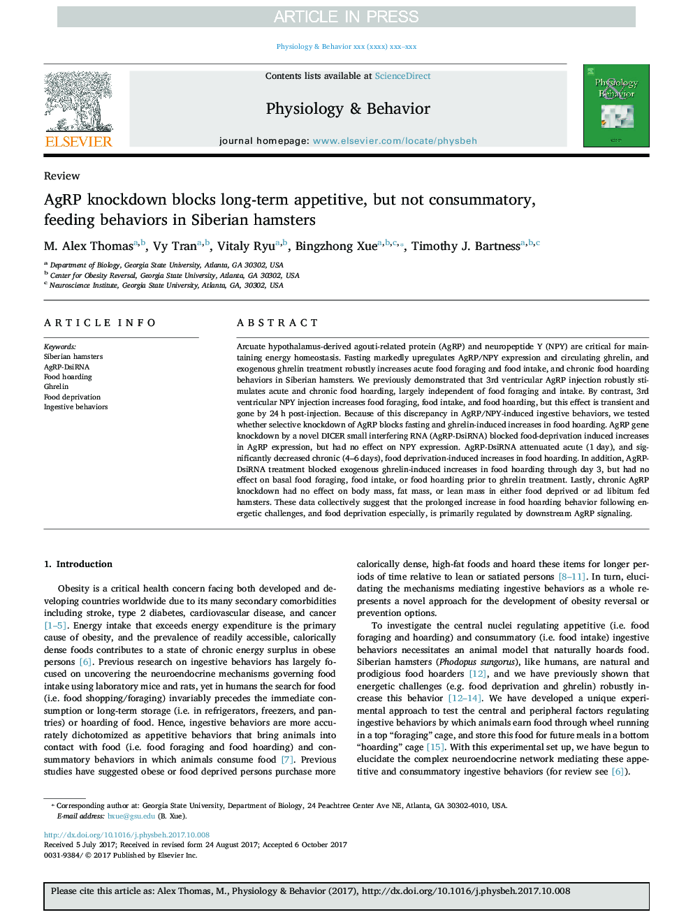 AgRP knockdown blocks long-term appetitive, but not consummatory, feeding behaviors in Siberian hamsters