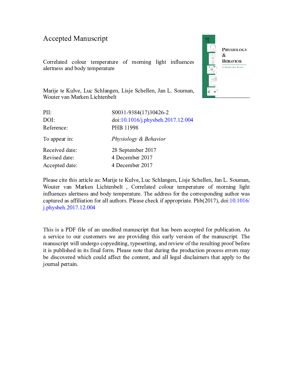 Correlated colour temperature of morning light influences alertness and body temperature