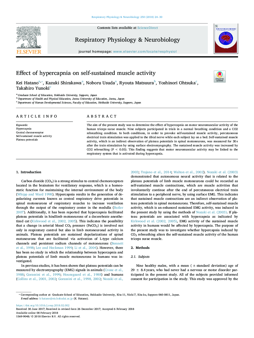 Effect of hypercapnia on self-sustained muscle activity