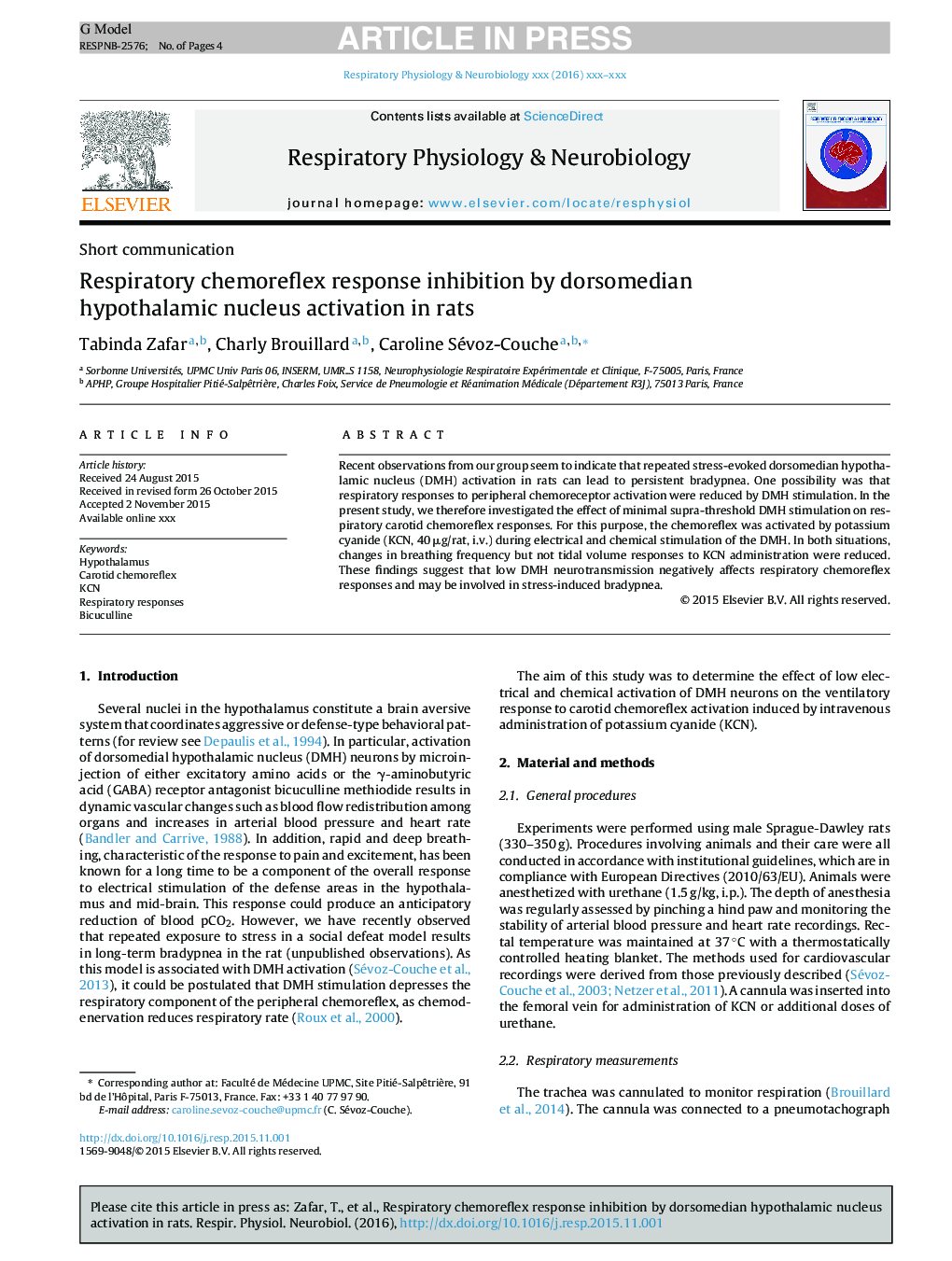 Respiratory chemoreflex response inhibition by dorsomedian hypothalamic nucleus activation in rats