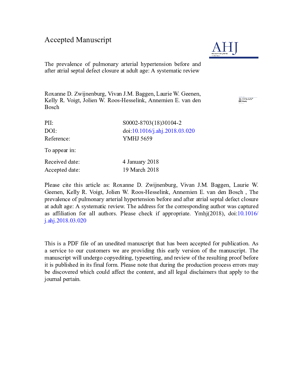 The prevalence of pulmonary arterial hypertension before and after atrial septal defect closure at adult age: A systematic review
