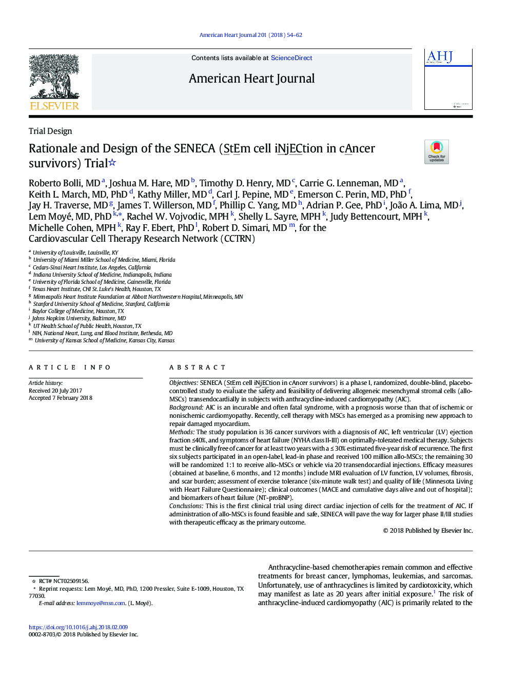 Rationale and Design of the SENECA (StEm cell iNjECtion in cAncer survivors) Trial