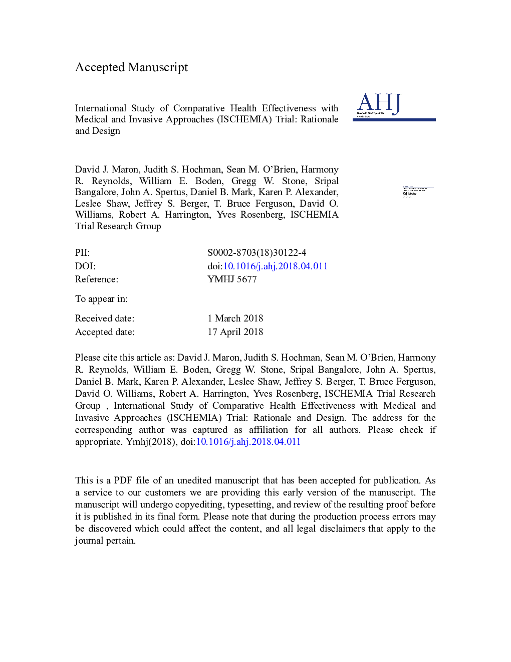 International Study of Comparative Health Effectiveness with Medical and Invasive Approaches (ISCHEMIA) trial: Rationale and design