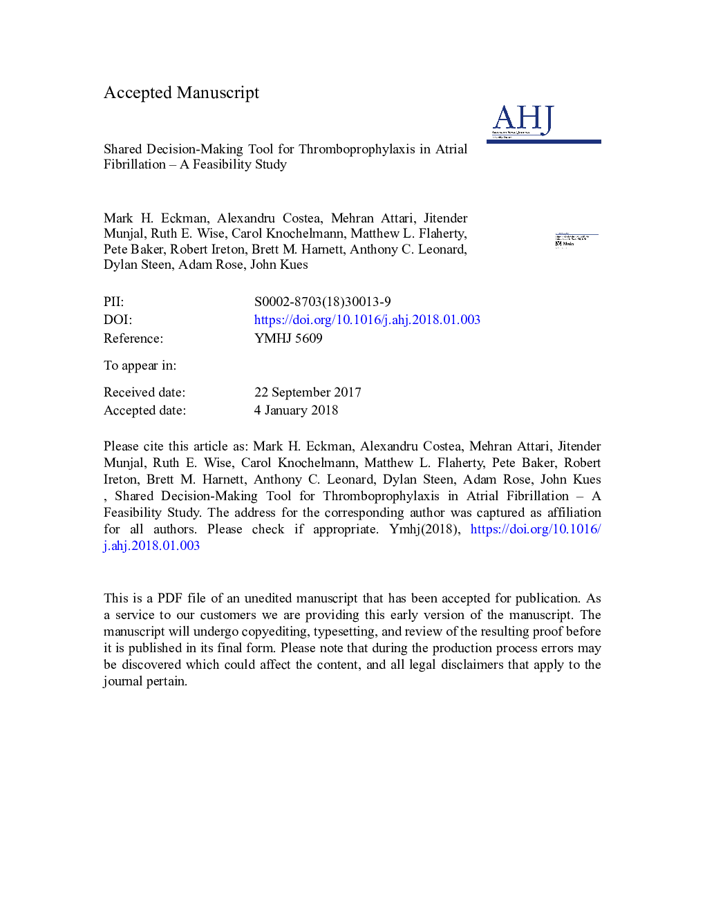 Shared decision-making tool for thromboprophylaxis in atrial fibrillation - A feasibility study