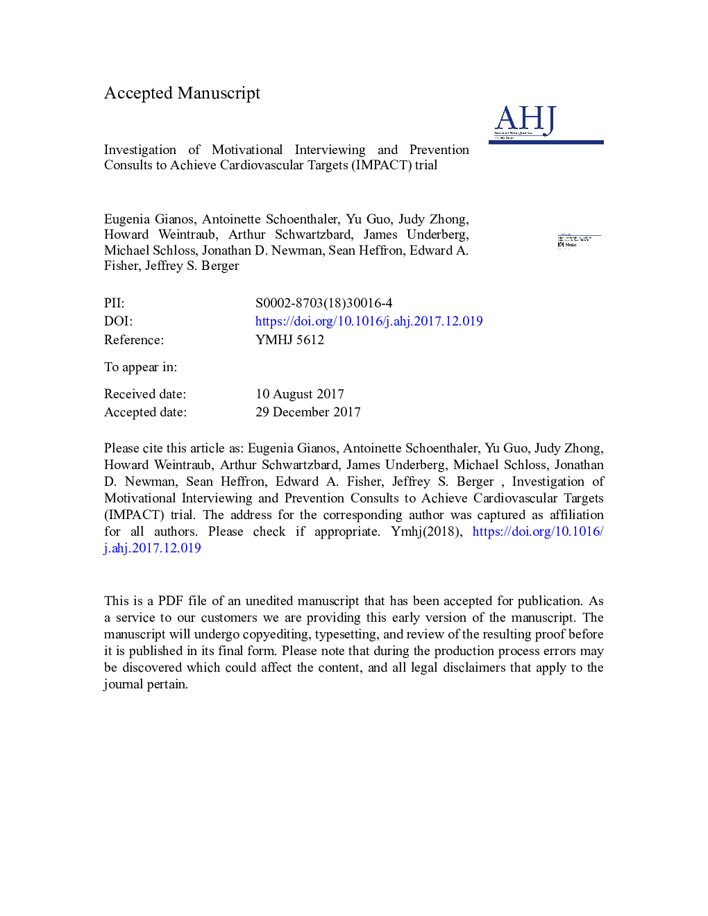 Investigation of Motivational Interviewing and Prevention Consults to Achieve Cardiovascular Targets (IMPACT) trial