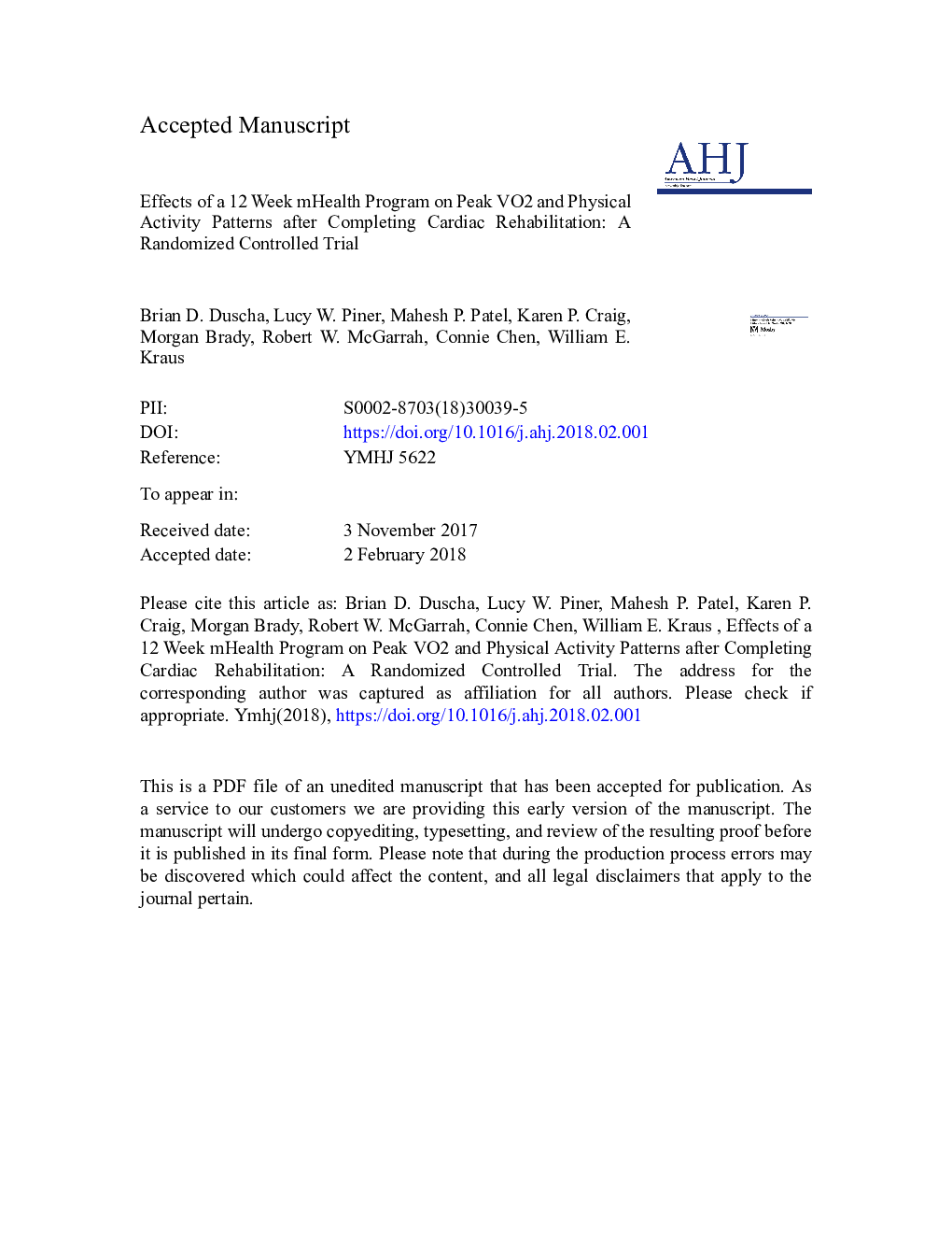 Effects of a 12-week mHealth program on peak VO2 and physical activity patterns after completing cardiac rehabilitation: A randomized controlled trial