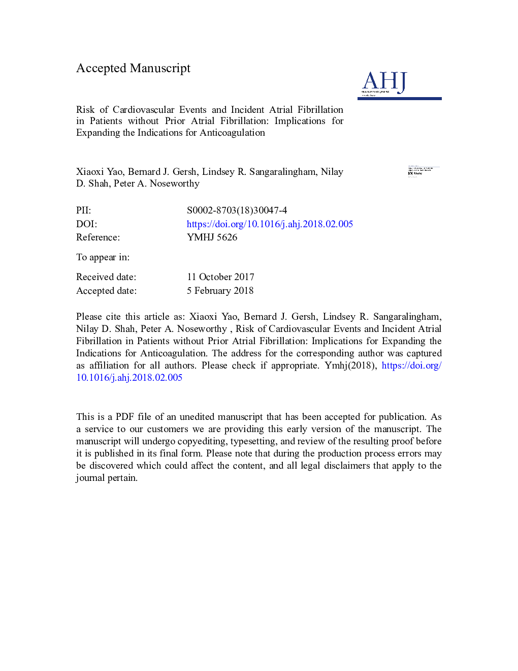 Risk of cardiovascular events and incident atrial fibrillation in patients without prior atrial fibrillation: Implications for expanding the indications for anticoagulation