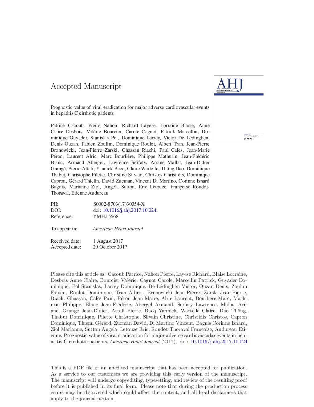 Prognostic value of viral eradication for major adverse cardiovascular events in hepatitis C cirrhotic patients