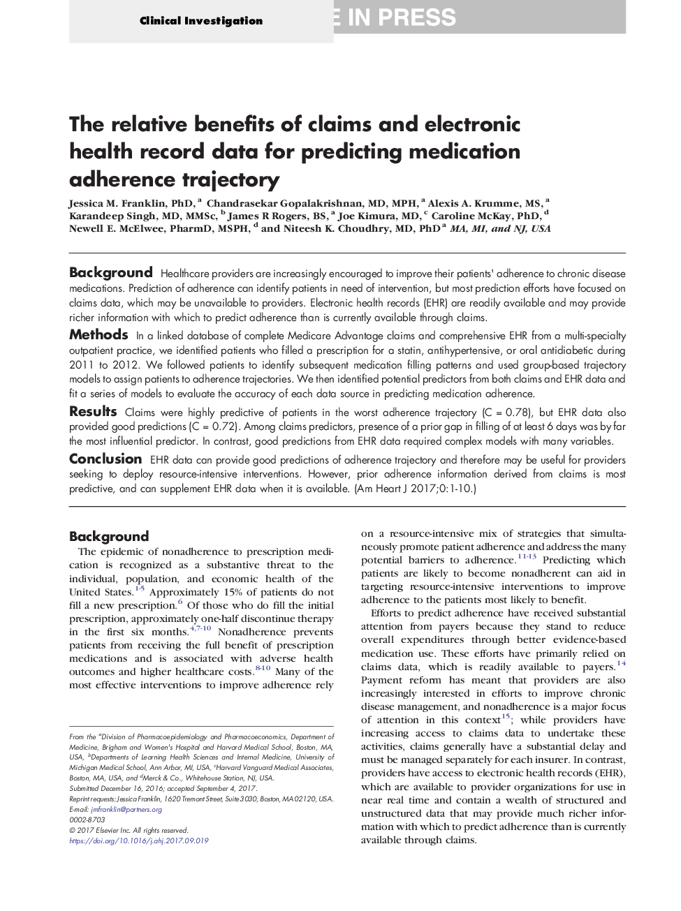 مزایای نسبی ادعاهای و داده های ثبت الکترونیکی سلامت برای پیش بینی مسیر پیروی از دارو 
